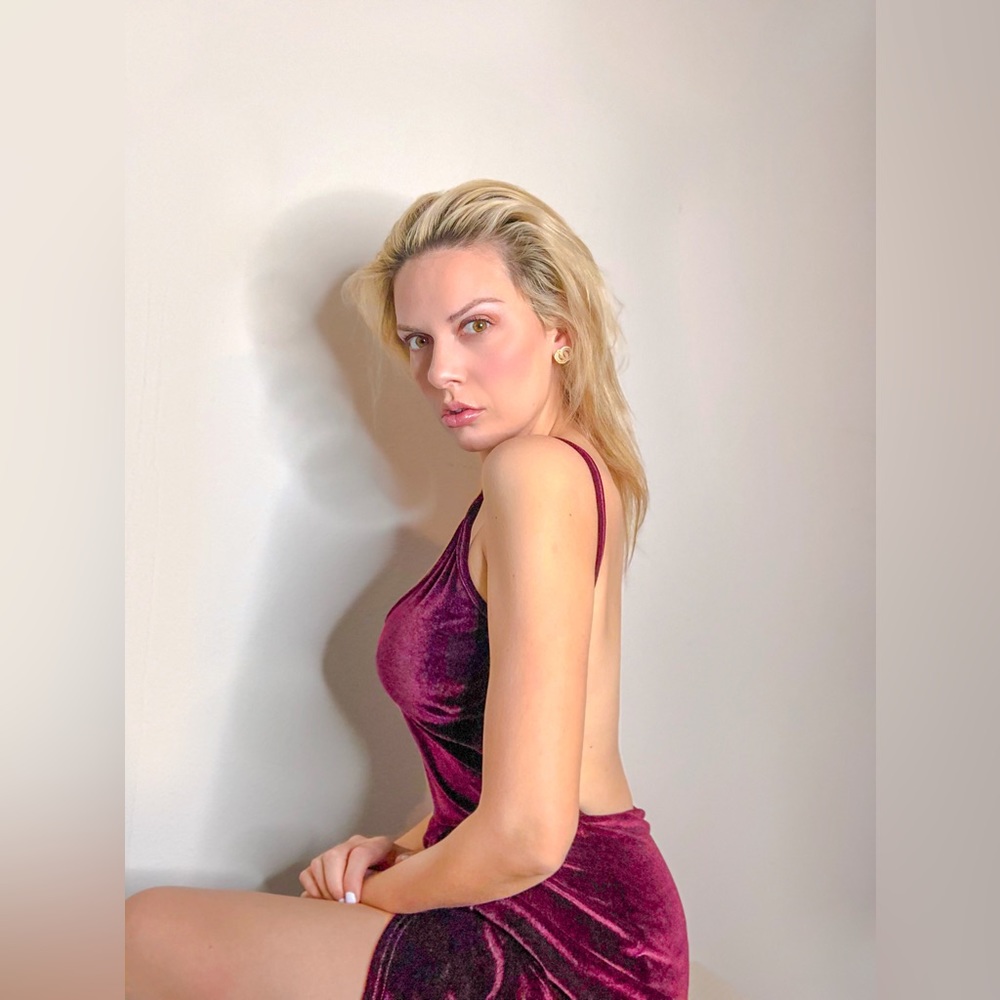 Ruby Velvet Mini Dress with Low Back - Limited Edition Worn 1x for Photoshoot